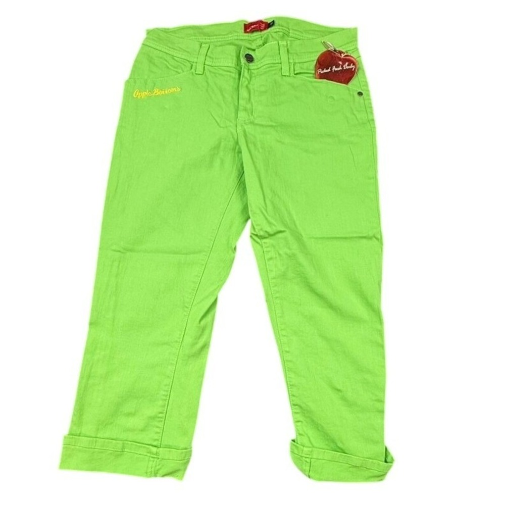 VTG Apple Bottoms Nelly Lime Green Garment Dye Capri Pants Womens Size 10 NWT
